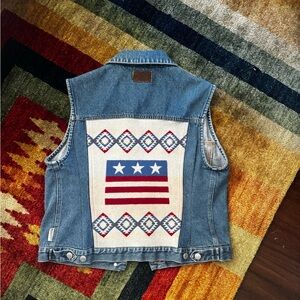 Vintage Pendleton Blue Denim Vest with Americana Designs